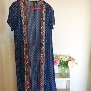 Sheer Blue Floral Long Cardigan- Medium (EUC)